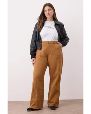 Trendyol Curve Dames Geel Effen Wijde pijp Hoge taille Grote maten Jeans