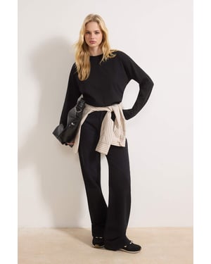 TRENDYOLMİLLA Dam Svart Enfärgad Lång Relaxed fit T-shirts