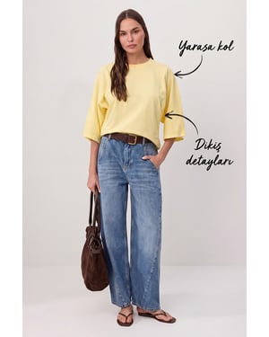 TRENDYOLMİLLA Dam Gul Enfärgad Trekvartsärm Oversize T-shirts