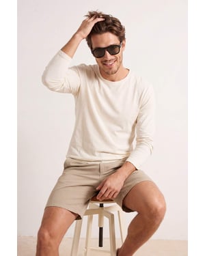 TRENDYOL MAN Heren Beige Effen Lang Regular fit T-shirts