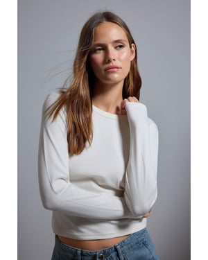 TRENDYOLMİLLA Dames Ecru Effen Lang Getailleerd T-shirts