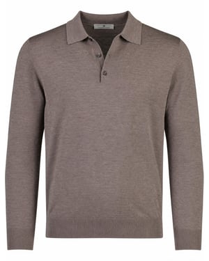Trui Thomas Maine bruin fijn gebreid, polo kraag