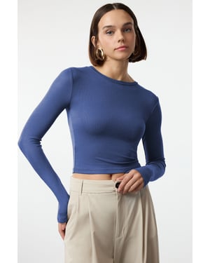 TRENDYOLMİLLA Dames Donkerblauw Effen Lang Getailleerd Blouses