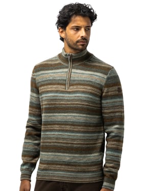 Trui State of Art groen gestreept half zip
