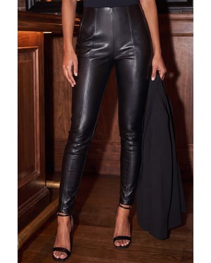 Faux Leather Seam Trousers