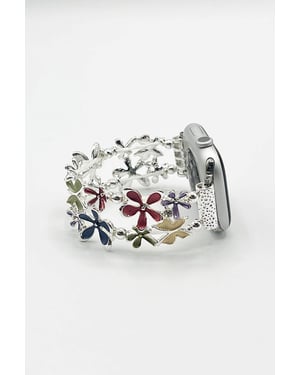 Apple Watch Strap with Flowers in Silver