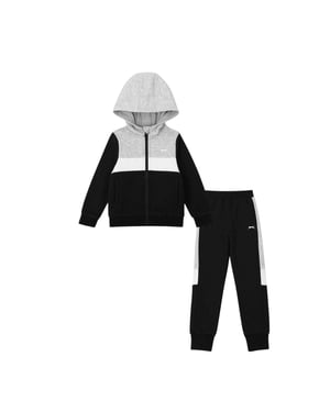 Slazenger Träningsdräkt i fleece med färgblock för barn (Svart/grå)