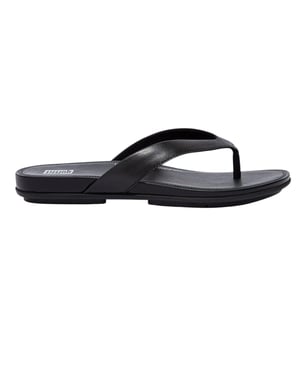 FitFlop Gracie leren platte teenslippers voor dames (Allemaal zwart)