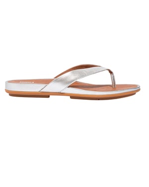 FitFlop Gracie leren platte teenslippers voor dames (Zilver)