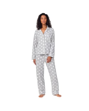DKNY Fleece Long Sleeve Top & Pant Set Grey Dot