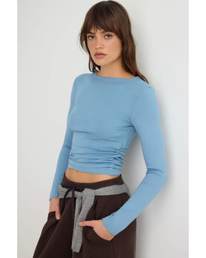 TRENDYOLMİLLA Dames Blauw Effen Lang Getailleerd Blouses