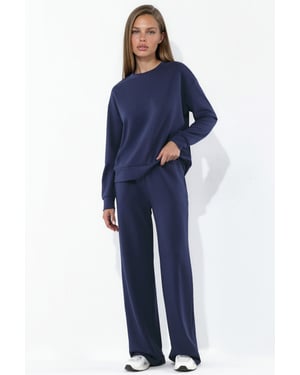 Modal Touch Basic Sweatshirt & Wide Leg Pants Two-Piece Coord Set