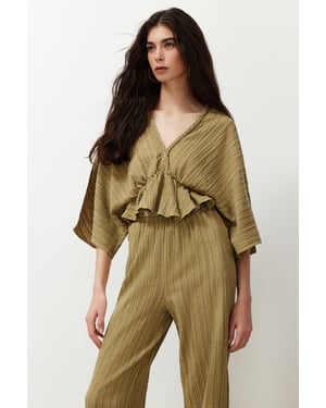TRENDYOLMİLLA Dames Kaki Effen Lang Regular fit Blouses