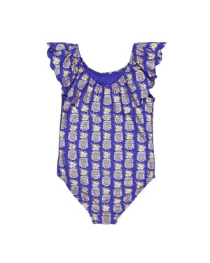 Biba Geometrisch zwempak met ruches voor meisjes (Blauw)