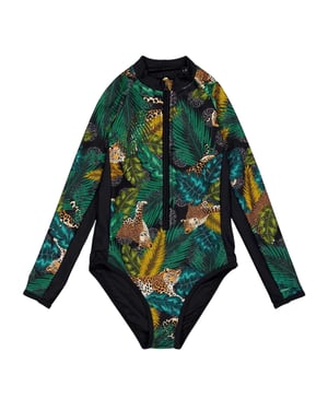 Biba Rashguard-zwempak met lange mouwen en dierenprint voor meisjes (Zwart)