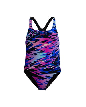 Speedo Meisjes Hyper Boom Allover Medalist camouflage-eendelig zwempak (Zwart/roze)