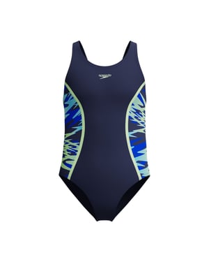 Speedo Meisjes Hyperboom Splice Abstract Muscleback eendelig zwempak (Blauw/Groen)