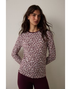 Pyjamatop met lange mouwen en luipaardprint met thermisch effect