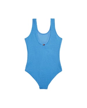 Tommy Hilfiger Eendelig zwempak met ronde hals voor meisjes (Blauw)
