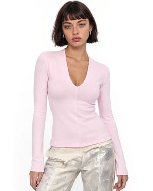 Slim Fit V-Neck Long Sleeve Blouse