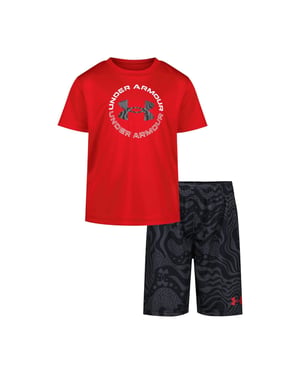 Under Armour Set met T-shirt en korte broek met groot logo voor jongens van Tech (Rood/zwart)