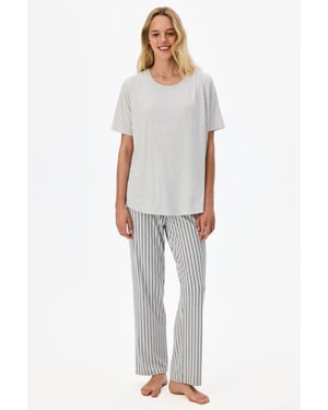 Penti Melange Mama Bekvämt randigt pyjamaset med kort ärm