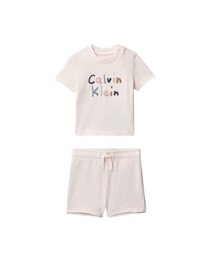 Calvin Klein Set med T-shirt och shorts med logotyp för barn (2-pack) (Pearl)