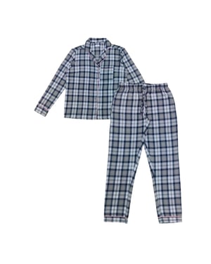 Linea Lange pyjamaset voor dames van katoen met ruitjesmotief en knoopsluiting aan de voorkant (1 stuk) (GRIJS/PINK)
