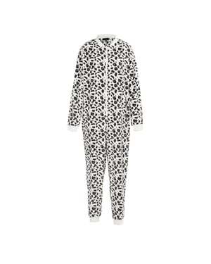 Linea Heltäckande nattkläder i fleece med leopardmönster för kvinnor/damer (Svart/vit)