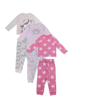 Star Lange pyjamaset met eenhoornmotief voor kinderen (set van 3) (Zwart/roze)