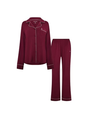 Jack Wills Lange pyjamaset met kraag voor dames (Wijn)