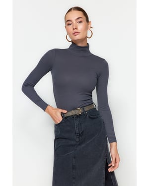 TRENDYOLMİLLA Dames Grijs Effen Lang Getailleerd Blouses