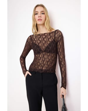 TRENDYOLMİLLA Dames Bruin Effen Lang Getailleerd Blouses