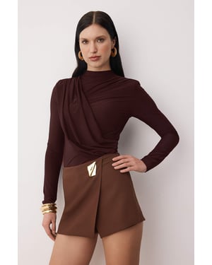 TRENDYOLMİLLA Dames Bruin Effen Lang Getailleerd Blouses