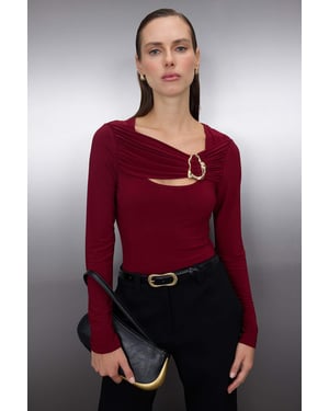 TRENDYOLMİLLA Dames Bordeaux Effen Lang Getailleerd Blouses