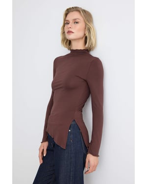 TRENDYOLMİLLA Dames Bruin Effen Lang Getailleerd Blouses