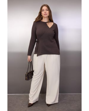 Trendyol Curve Dames Bruin Effen Lang Regular fit Grote maten Blouses