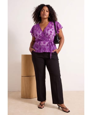 Trendyol Curve Dames Paars Bloemen Kort Getailleerd Grote maten Blouses