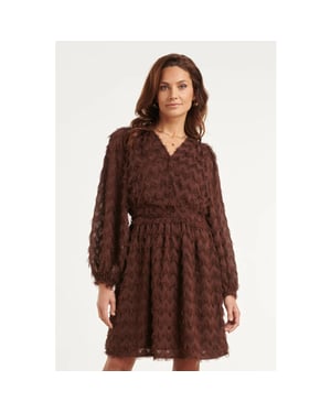 Smashed Lemon Jurk met v-hals, fringe structuur en tailleband |