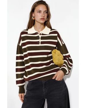 Striped Polo Collar Knit Sweater