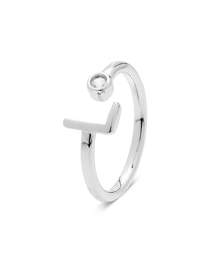 Luxenter 925 Sterling Zilveren Ring met Rhodiumafwerking Briljant Zirkonia - Alfabet