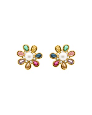 Luxenter oorbellen in metaallegering en multicolor zirkonia, afgewerkt in 18k geelgoud - Bosul