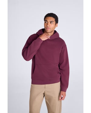 'Icon' Men's Logo Drop Shoulder Hoodie with Kangaroo Pocket Warm Sweatshirt Burgundy