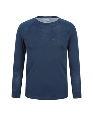 Merino Men's Thermal Baselayer Top Long Sleeve Hiking Winter Pullover Dark Blue