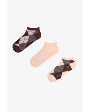 Shiny Checkered Diamond Pattern Cotton 2-Pack Ankle Socks