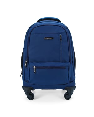 19" laptopryggsäck på hjul, blå, premium-PU, 4 hjul, trolleyryggsäck