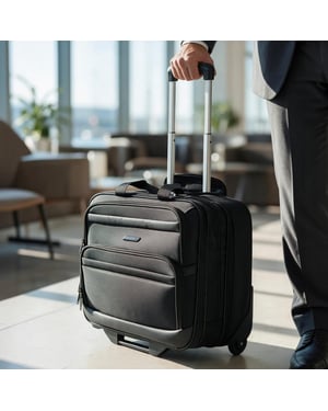 17" Black Wheeled Laptop Briefcase 1680D Polyester 4 Wheel Business Bag