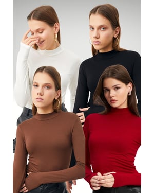 Women's 4-Pack Cut-Out Half Turtleneck Bodysuits