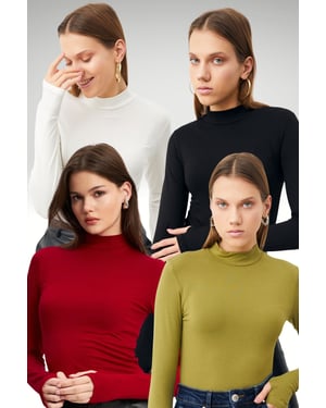 Women's 4-Pack Cut-Out Half Turtleneck Bodysuits