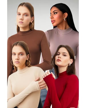 Women's 4-Pack Cut-Out Half Turtleneck Bodysuits